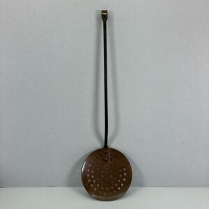 Copper Skimmer Strainer Spoon w/Long Hooked Brass Handle Cottagecore Vintage